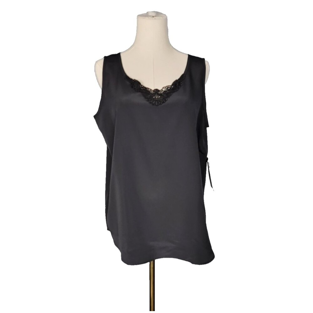 Fashion Attitude Black Lace Trim Sleeveless Tank Top Size 14 Vintage Y2K Made in
